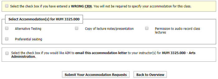 Screenshot of My Accomodation Requests
