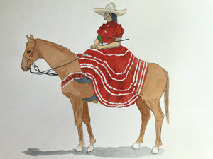 Javier Rivera, Escaramuza Charra, Watercolor 1