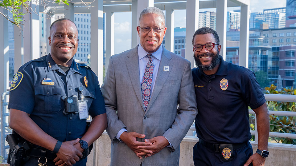 From Left to Right: Police Chief Casey Davis, President Loren J. Blanchard, Lieutenant Trinity Delafance