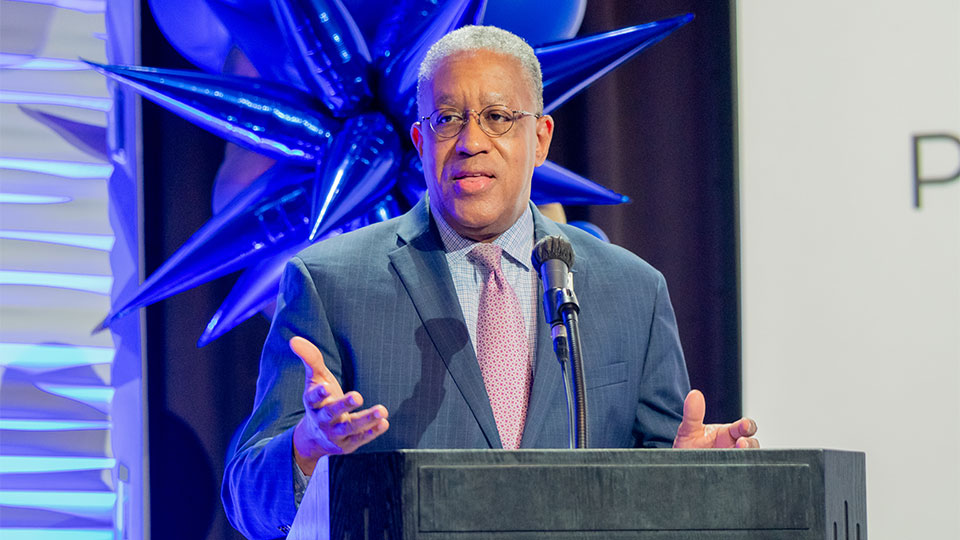 President Loren J. Blanchard speaking at the State of the University Address