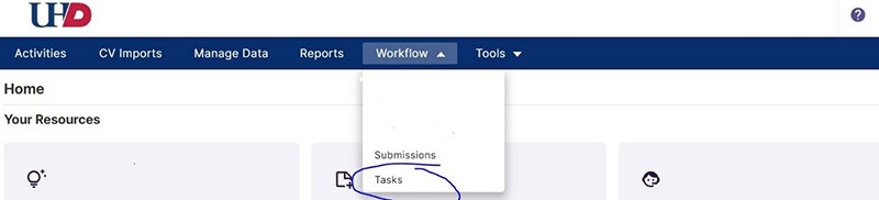 view Tasks under Workflow menu