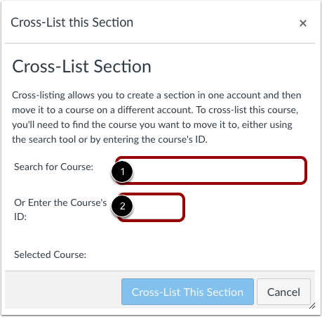 cross list course search boxes