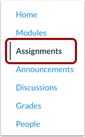 Canvas assignments link on the course navigation menu