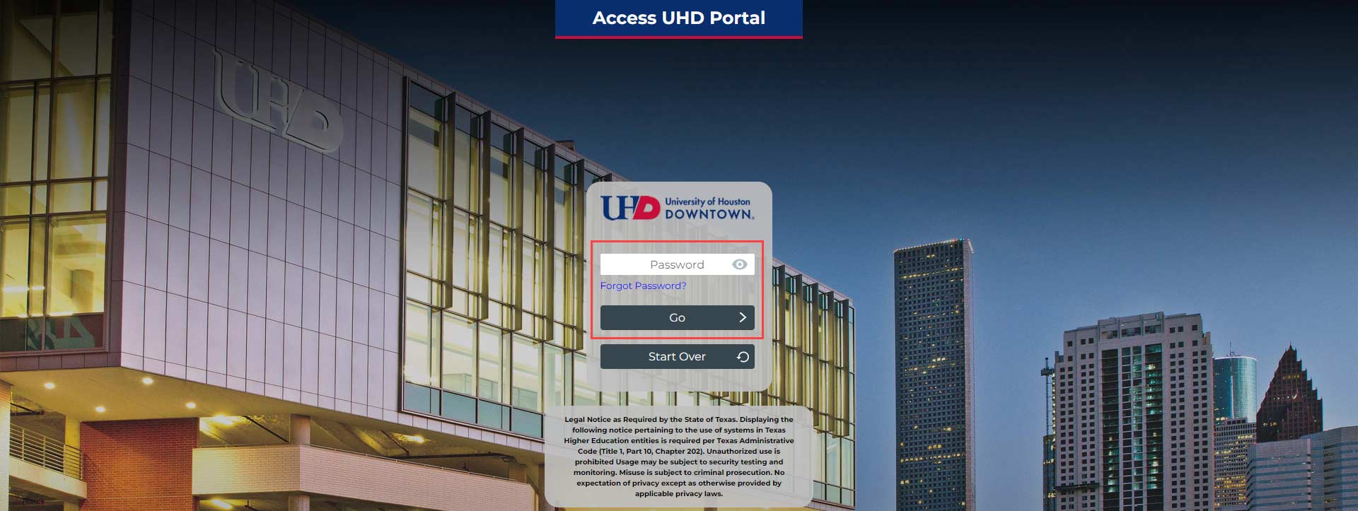 UHD access portal: password.