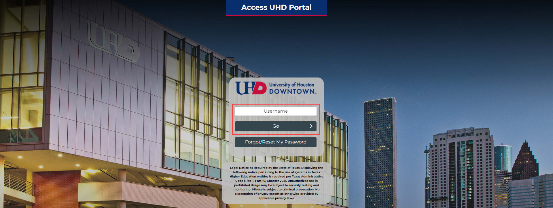 UHD access portal: username.