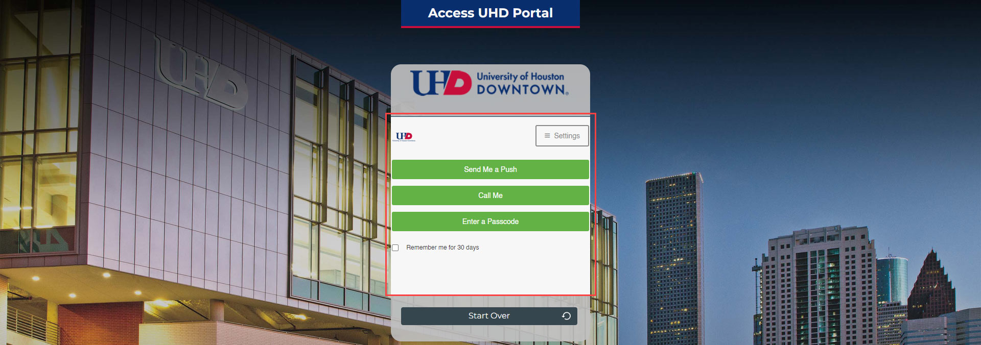 UHD access portal: DUO two-factor authentication.