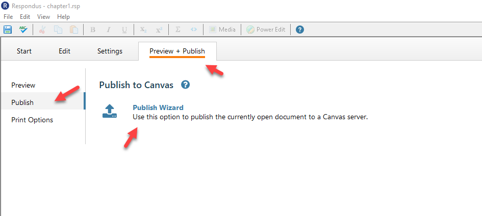Select preview and publish tab, start wizard