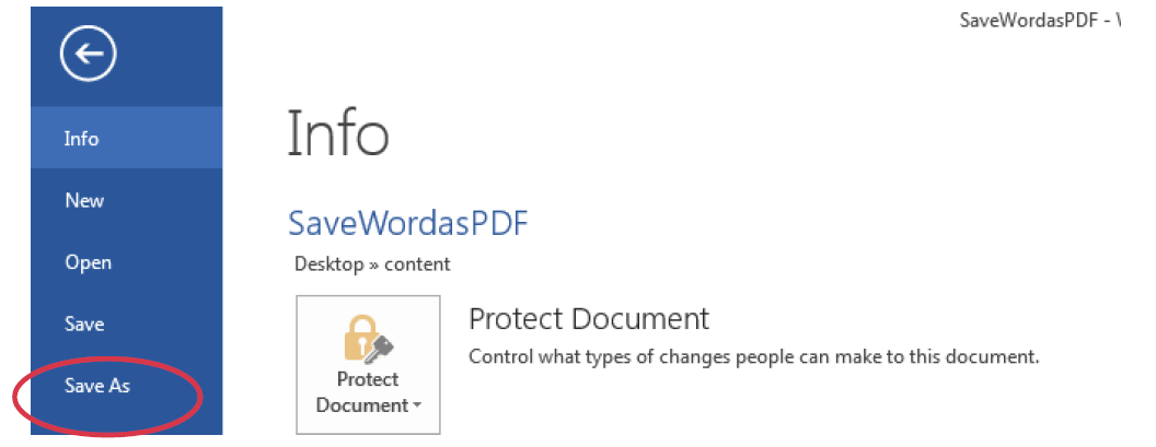 a screenshot of the Save As command in the Word documents File Tab