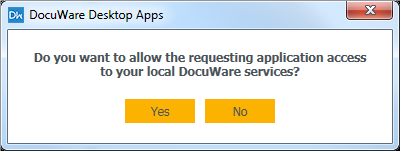 a screenshot of the dialogue requesting access to DocuWare Apps