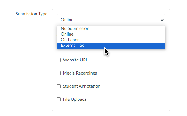 Drop menu for Submission Type setting