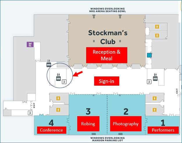 Image of second floor of NRG arena emphazising location of Stockman's Club